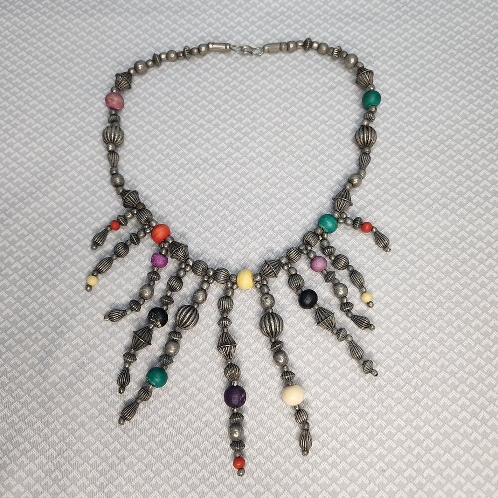 Boho Multicolor Beaded Necklace | Vintage Statement Jewelry - Picture 7 of 7